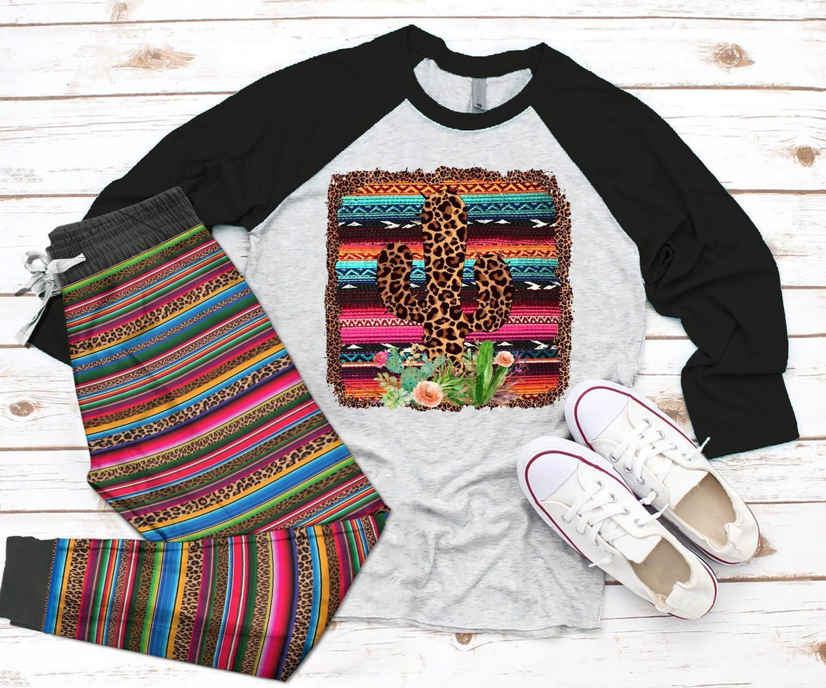 Cactus Black Unique Pajama Set |Sleepwear Pjs Sets | Raglan Shirt Pants Set