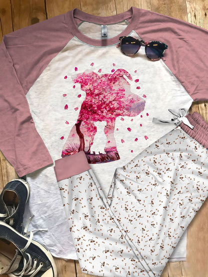 Jack Russell Terrier Cherry Blossom Pink Best Pajama Set |Sleepwear Pjs Sets | Raglan Shirt Pants Set