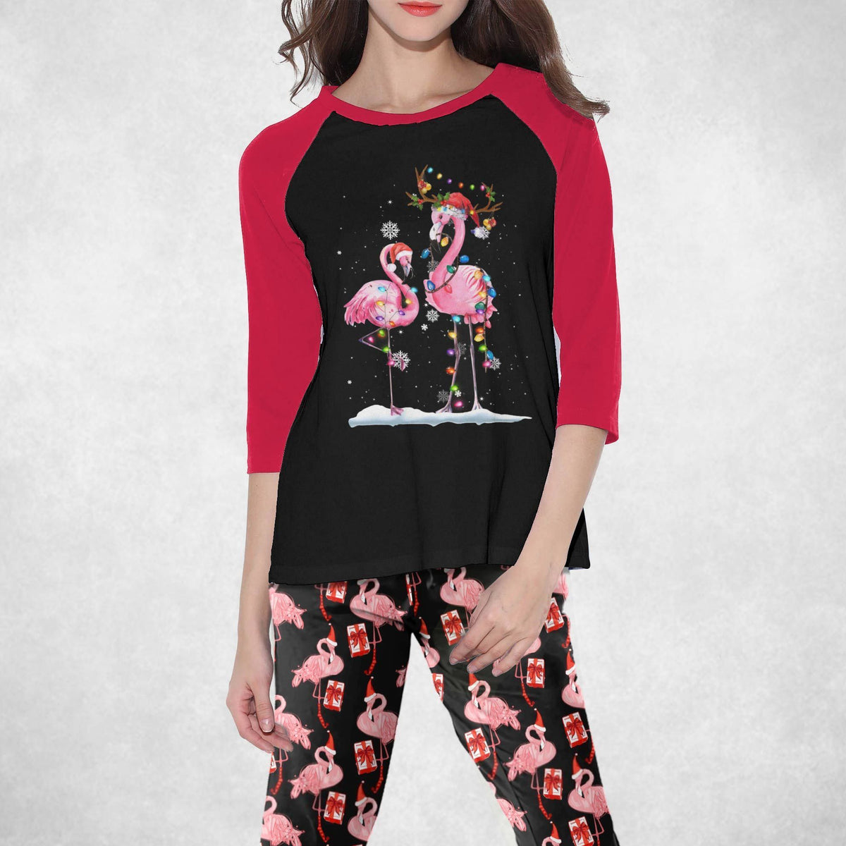 Flamingo Set Christmas Flamingo Pajama Set |Sleepwear Pjs Sets | Raglan Shirt Pants Set