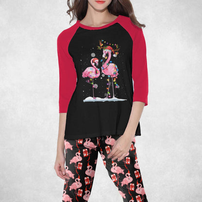 Flamingo Set Christmas Flamingo Pajama Set |Sleepwear Pjs Sets | Raglan Shirt Pants Set