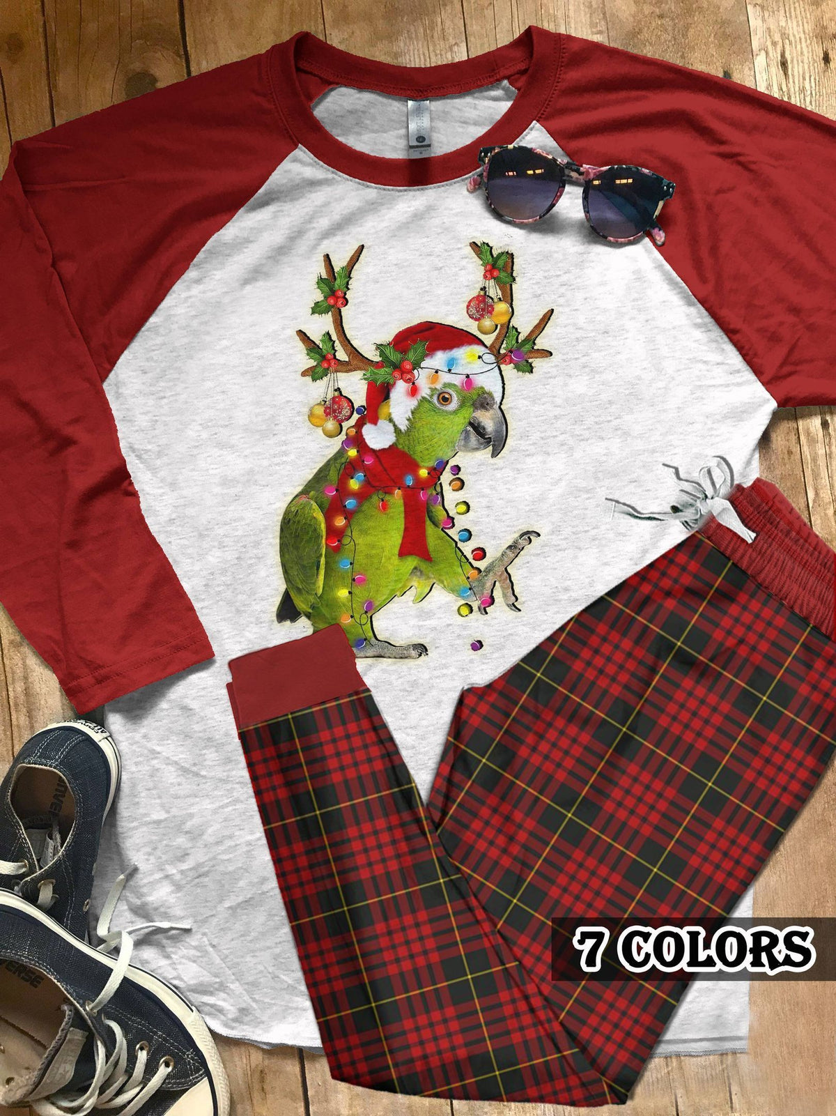 Parrot Christmas Parrot Colors Pajama Set |Sleepwear Pjs Sets | Raglan Shirt Pants Set