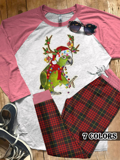 Parrot Christmas Parrot Colors Pajama Set |Sleepwear Pjs Sets | Raglan Shirt Pants Set