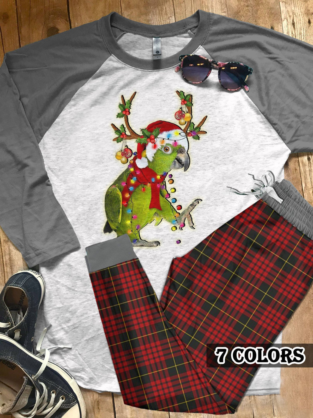 Parrot Christmas Parrot Colors Pajama Set |Sleepwear Pjs Sets | Raglan Shirt Pants Set