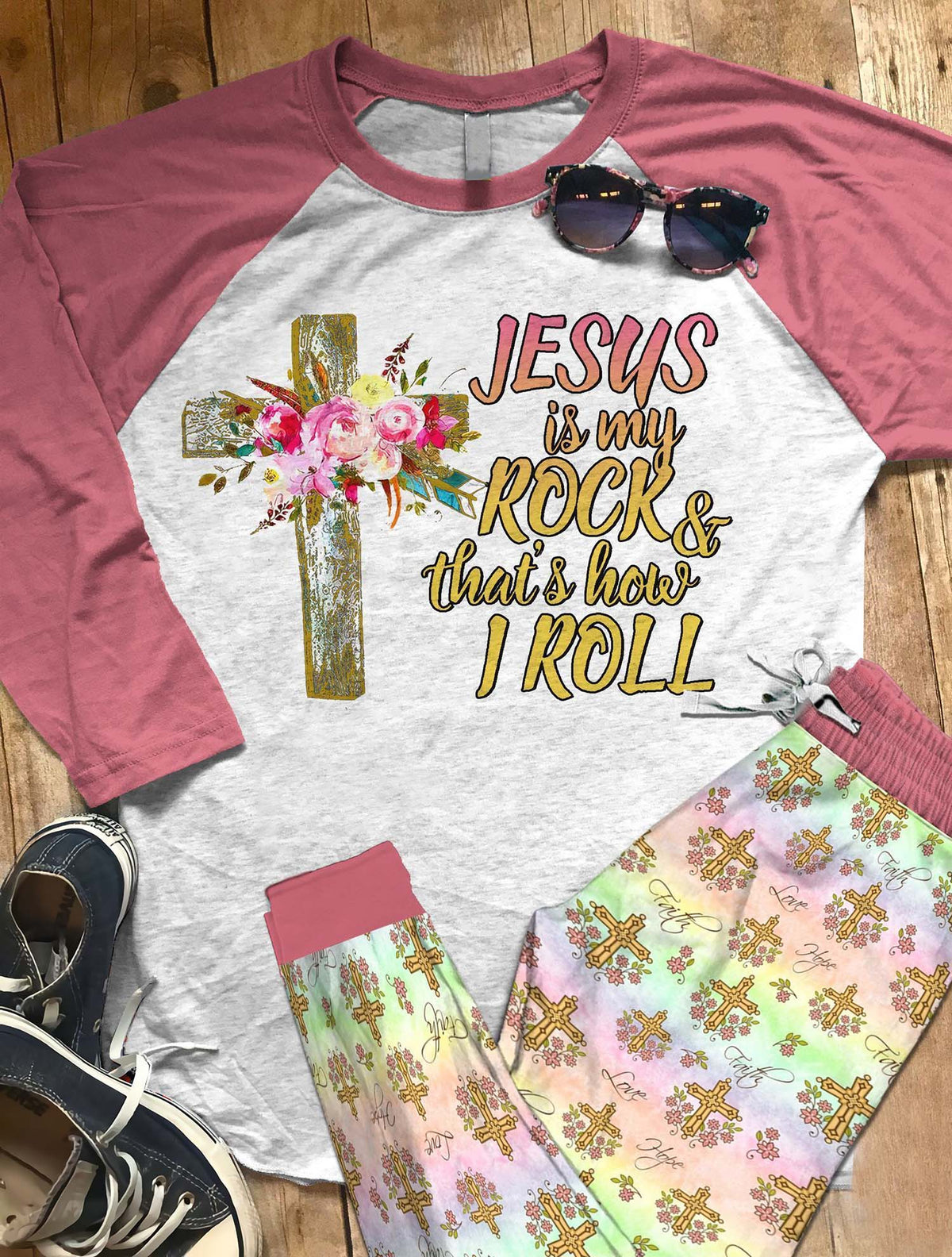God Set How I Roll Pajama Set |Sleepwear Pjs Sets | Raglan Shirt Pants Set