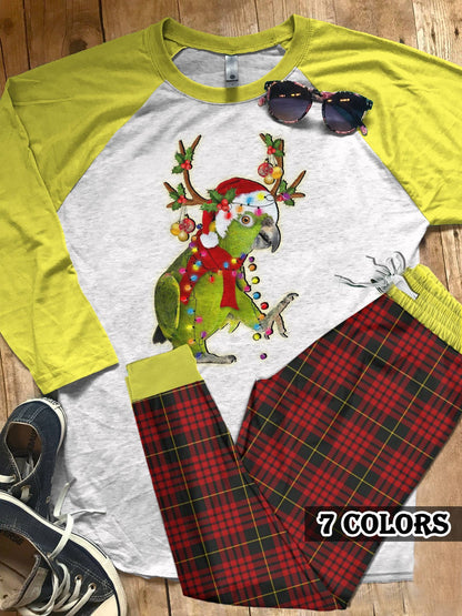 Parrot Christmas Parrot Colors Pajama Set |Sleepwear Pjs Sets | Raglan Shirt Pants Set