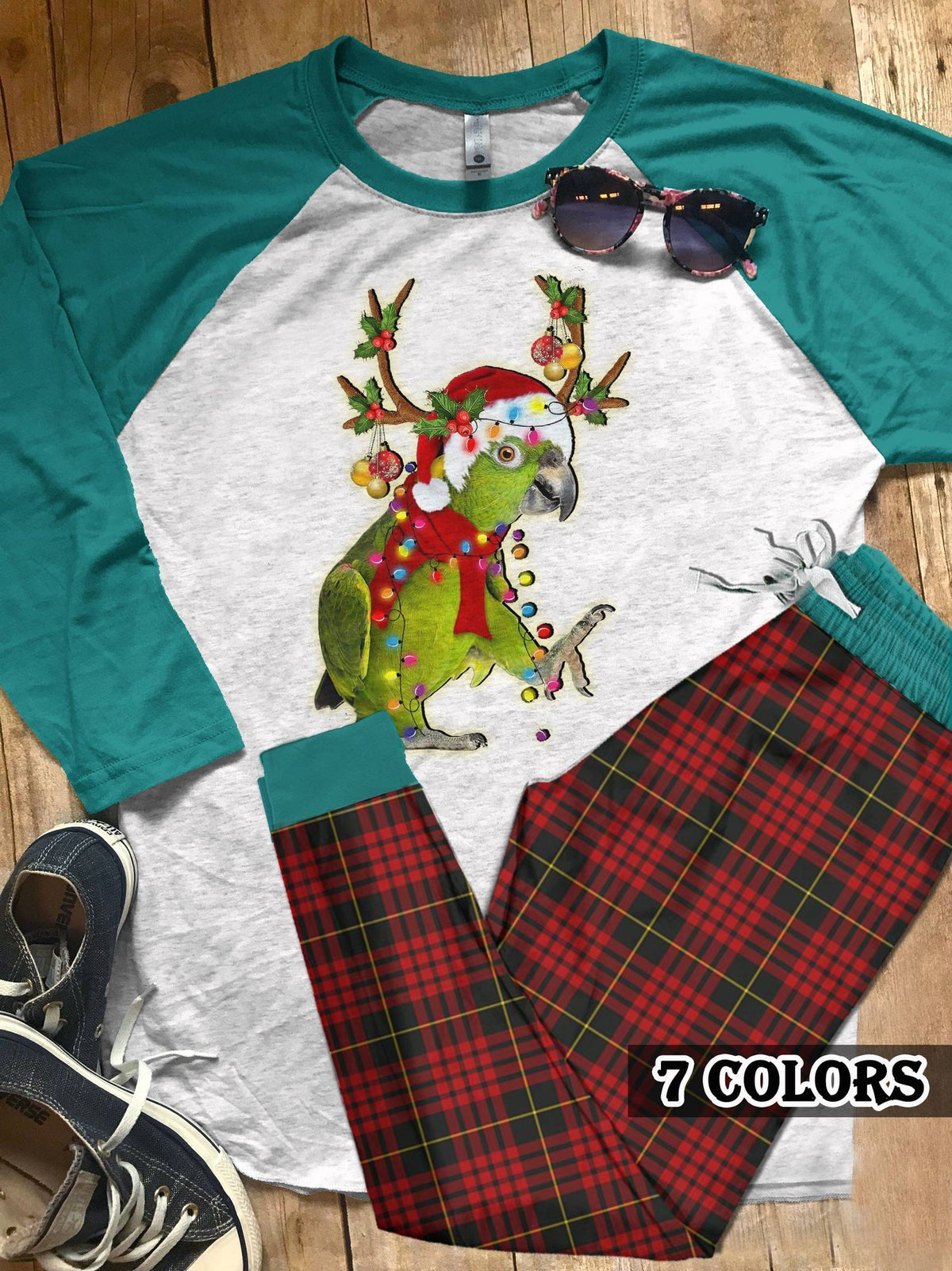 Parrot Christmas Parrot Colors Pajama Set |Sleepwear Pjs Sets | Raglan Shirt Pants Set