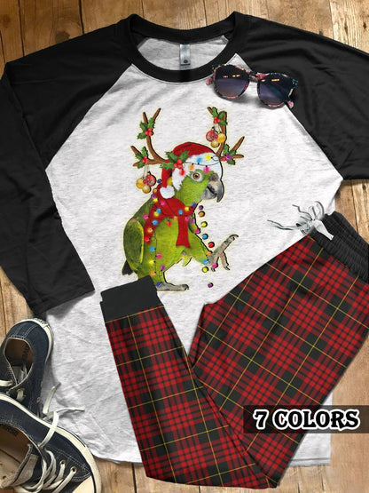 Parrot Christmas Parrot Colors Pajama Set |Sleepwear Pjs Sets | Raglan Shirt Pants Set