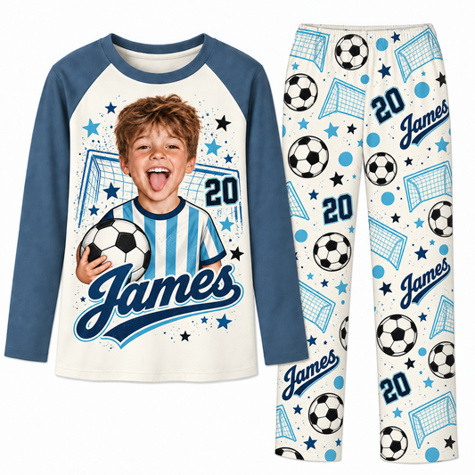Personalized Face Soccer Lover Pajama Sets With Name And Number