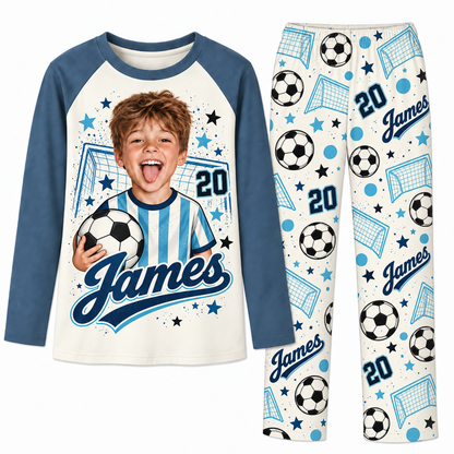 Personalized Face Soccer Lover Pajama Sets With Name And Number