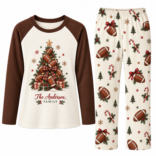 Cozy Football Christmas Tree Custom Name Matching Family Christmas Pajamas